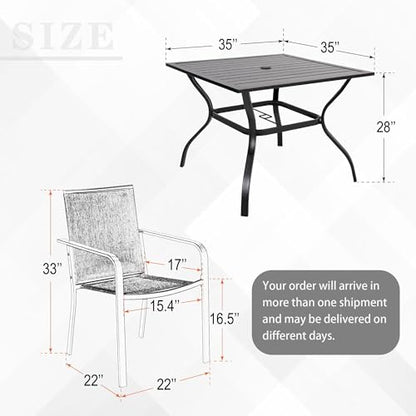 Anmutig 5 Piece Patio Dining Set, Outdoor Stackable Chairs and 35" Square Metal Patio Table with 1.57" Umbrella Hole for Garden Backyard Deck, Red