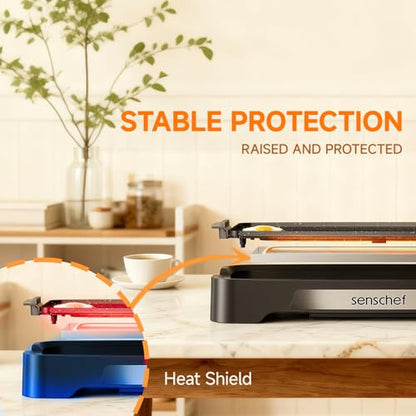 SENSCHEF Cleansnap Everyday Electric Griddle, 20” Nonstick Grill with Foldable Anti-Mess Shield, 1700W Fast Heating, ILAG Ultimate Coating, Dishwasher-Safe Removable Plate, Midnight Black