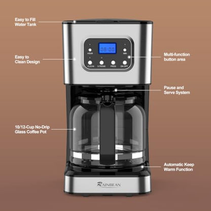 10-Cup Programmable Coffee Maker,Drip Coffee Machine for Home and Office