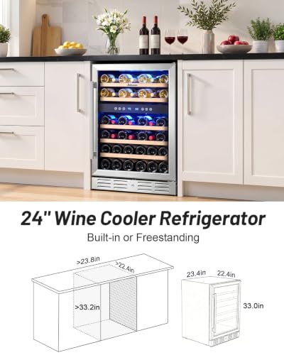 Kalamera 24 Inch Wine Cooler Refrigerator, 46-Bottle Dual Zone Wine Fridge