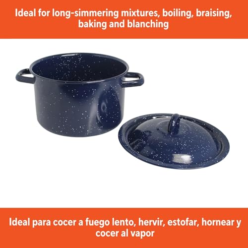 6.0qt Enamel Stock Pot, Blue - Non-Stick Enamel Interior, Even Heat Distribution, Stylish & Easy to Clean for Home Kitchen Stewing, Boiling & Serving