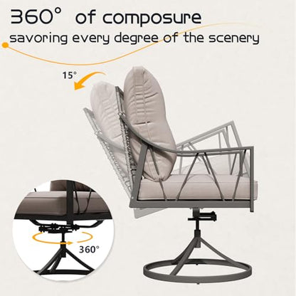EROMMY 5-Piece Outdoor Patio Dining Set, 4 Wicker Swivel Rocking Chairs with 4" Cushions, 42" Round Table with Adjustable Umbrella Hole for Yard, Backyard, Black
