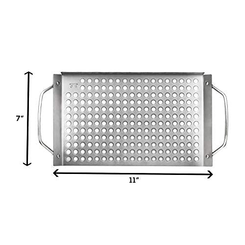 Outset 76631 Stainless Steel Grill Topper Grid, 11"x7" BBQ Pan With Handles