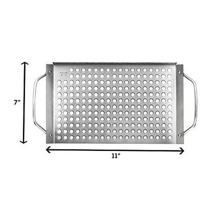 Outset 76631 Stainless Steel Grill Topper Grid, 11"x7" BBQ Pan With Handles