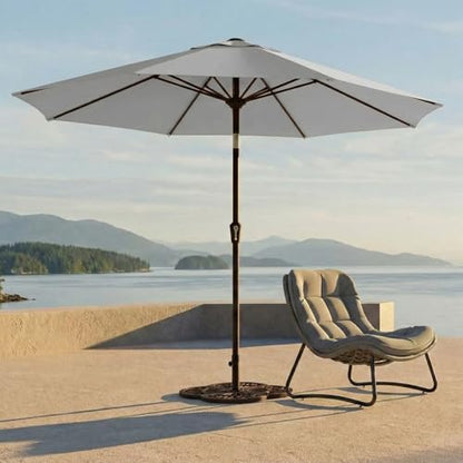Kingdura 9FT Outdoor Patio Umbrella, Market Table Umbrella with Push Button Tilt and Crank, 8 Sturdy Fiberglass Ribs, UV Protection for Pool, Lawn, Deck, Backyard, Garden (Light grey)