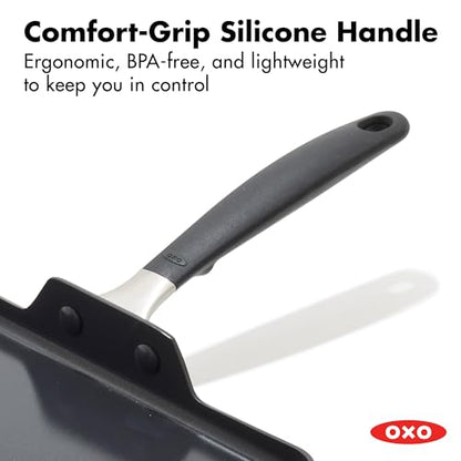 OXO 11” Non-Stick Every Day Square Griddle, BPA-Free Comfort Grip Silicone Handle, Dishwasher & Oven Safe, PFAS-Free Ceramic Skillet, Pancake Pan, Black