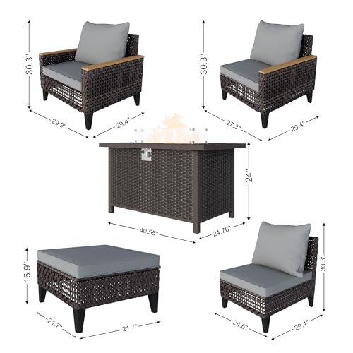 15 Pieces Outdoor Furniture Set, Patio Conversation Sets (Gray Cushions)