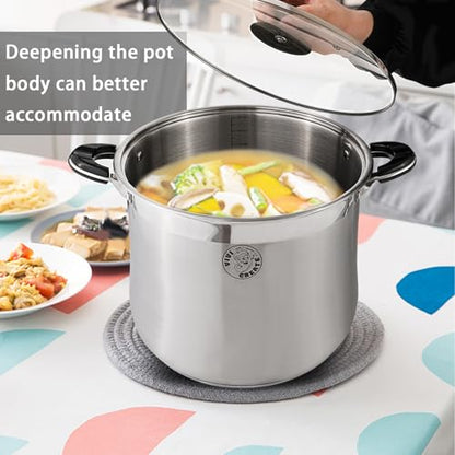 Vivicreate 11.5 Quart Stainless Steel Stock Pot with Lid Large Induction Cooking Pot for Pasta Soup Boiling Stew with Measurement Marks and Handles