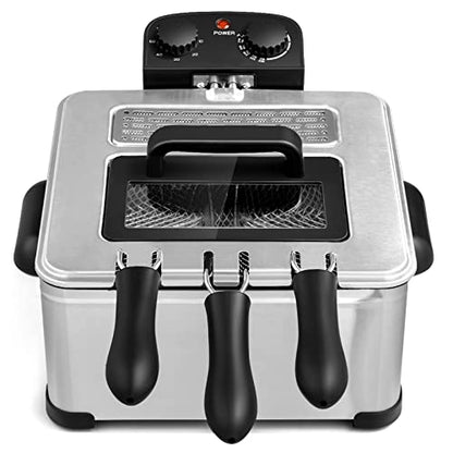 Giantex 1700W Electric Deep Fryer with 3 Baskets, 5.3QT/21-Cup Frier Cookers Home Fryer, Large Oil Container, Lid with View Window, Adjustable Temperature and Timer, Family Kitchen Restaurant Use