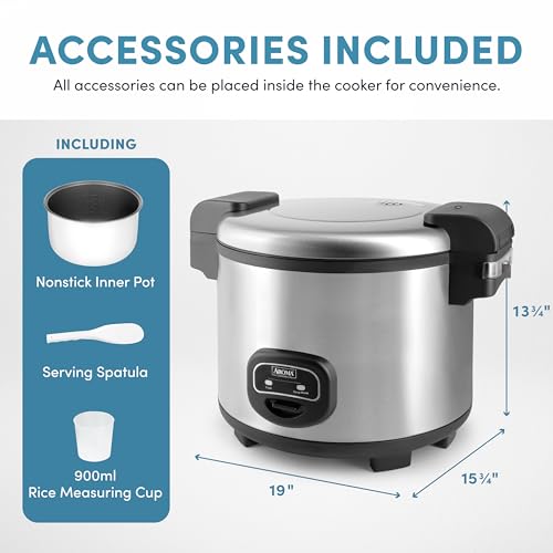Aroma Housewares 60-Cup (Cooked) (30-Cup UNCOOKED) Commercial Rice Cooker, Stainless Steel Exterior (ARC-1130S), Silver