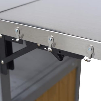 Christopher Knight Home Edsel Outdoor Bar Cart with Stainless Steel Top and Lockable Wheels, Solid Wood Outdoor Storage Cabinet, Kitchen Island Serving Cart for Poolside, Walnut Brown+Blue Gray