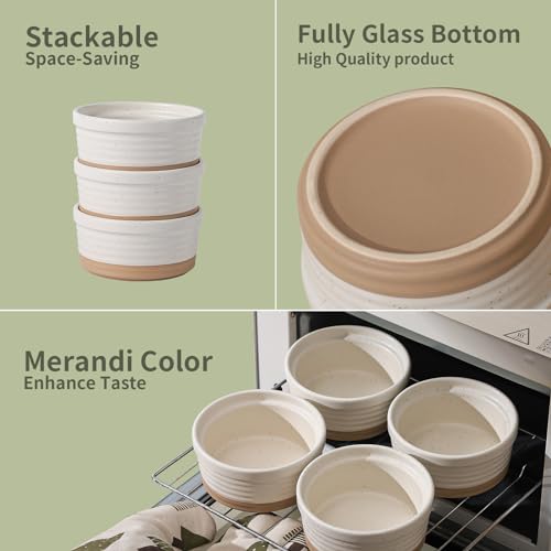Frewinky Ceramic Ramekins 10oz,Creme Brulee Ramekins & Souffle Dishes for Oven,Small Baking-Dishes for Pudding,Lava Cakes,Serving Dip, Custard, Ice Cream,set of 6