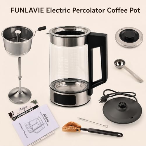 FUNLAVIE 12-Cup Electric Percolator Coffee Pot, 3 Brew Strength Settings