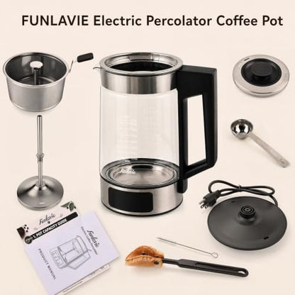 FUNLAVIE 12-Cup Electric Percolator Coffee Pot, 3 Brew Strength Settings
