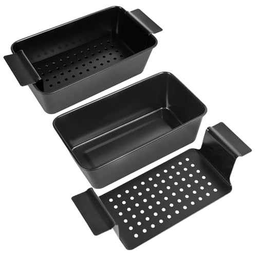 Barlket Meatloaf Pan with Drain Tray, 2 Pack, Non Stick Meat Loaf Pan with Drip Tray, 9.8x5.7 Inch Bread Baking Pan with Insert Easy Removal Perforated, Bakeware Loaf Pan for Oven Roasting Meat