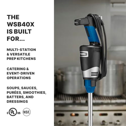 Waring Commercial Quik Stix Plus Immersion Blender, Variable Speed, 10 in Removable Shaft, for Professional Hand Blender for Kitchens & Restaurants, WSB40X