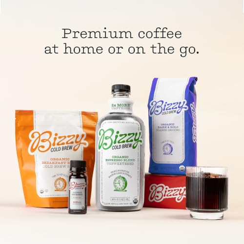Bizzy Organic Cold Brew Coffee | Smooth & Sweet Blend | Coarse Ground Coffee | Micro Sifted | Specialty Grade | 100% Arabica | 1 LB