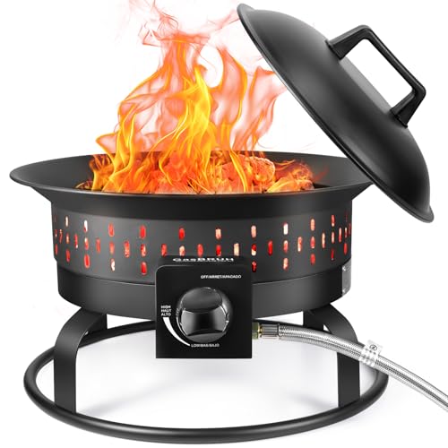 GasBRUH Outdoor Portable Propane Fire Pit, 19-Inch,60,000 BTU with Cover&Carry Kit,Camping Propane Fire Pits,Gas Firebowl,Portable Gas Fire Pit for Outside Patio,Backyard,Camping,RV,Deck,Tailgating