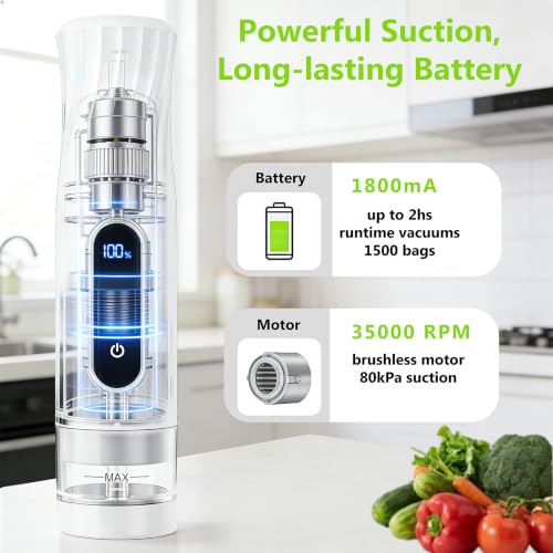 ALLHOPE Compact Vacuum Sealer for Food Storage: Portable Handheld Food Sealer, 80kPa Suction, 1800mAh Battery, 30 Reusable Vacuum Bags, Preserve 5X Freshness with Easy Operation