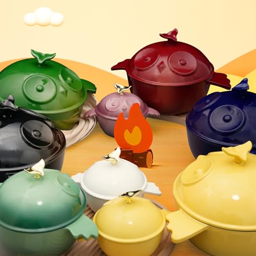 Flavehc Owl Shaped Cast Iron Dutch Oven with Lid 3 qt Enameled Dutch Oven for Bread Baking,Yellow