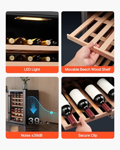 VEVOR 52 Bottle Wine Fridge, Freestanding Wine Cooler Refrigerator, Dual Zone Cooler, 41℉ to 65℉ Adjustable Temp Mini Cellar, Glass Door, For Home Office Bar, Red White Champagne or Sparkling Wines