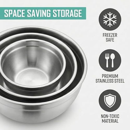 Table Concept Mixing Bowls with Airtight Lids, Stainless Steel Nesting Bowl Set for Space Saving Storage, Ideal for Cooking, Baking, Prepping & Food Storage