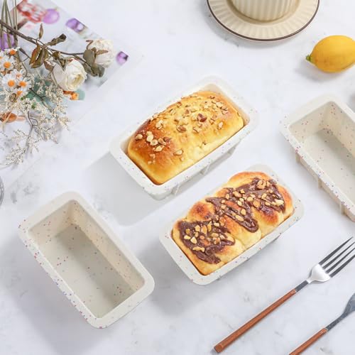 CAKETIME Silicone Mini Loaf Pans Set of 4, 2.7x5.4 Inch Non-Stick Mini Bread Loaf Pans for Baking Homemade Toast, Brownie, Loaf, Cake, Meatloaf