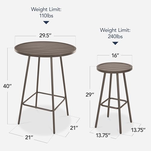 Best Choice Products 3-Piece Patio Dining Set, Bar Height, Outdoor Bistro Set, Outdoor Round Bar Table w/ 2 Bar Stools, Steel - Taupe