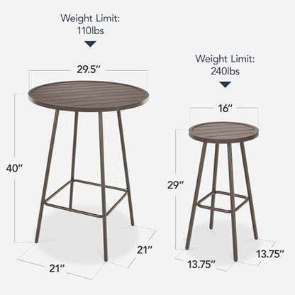 Best Choice Products 3-Piece Patio Dining Set, Bar Height, Outdoor Bistro Set, Outdoor Round Bar Table w/ 2 Bar Stools, Steel - Taupe