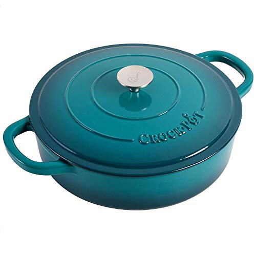 Crock-Pot Artisan Enameled Cast Iron Braiser W/Lid, 5 Quart, Teal Ombre