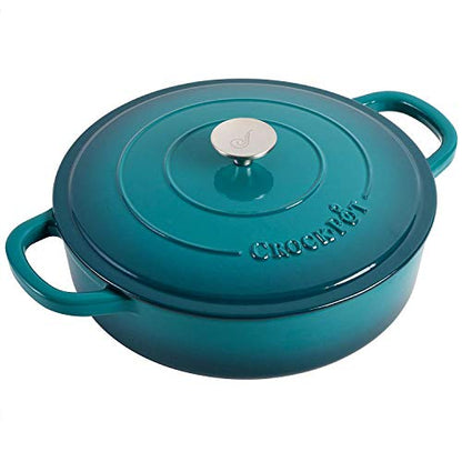 Crock-Pot Artisan Enameled Cast Iron Braiser W/Lid, 5 Quart, Teal Ombre