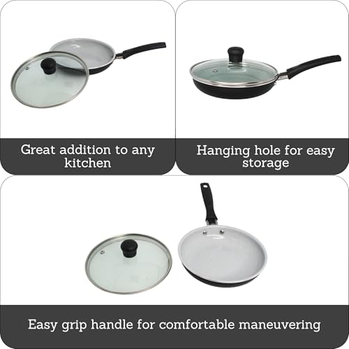 IMUSA 6.3” Gray Speckled Ceramic Mini Fry Pan with Glass Lid – PFAS Free Nonstick Small Skillet for Eggs, Mini Omelets, Crepes & Single Servings, Matte Black Exterior