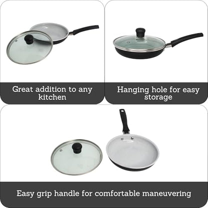IMUSA 6.3” Gray Speckled Ceramic Mini Fry Pan with Glass Lid – PFAS Free Nonstick Small Skillet for Eggs, Mini Omelets, Crepes & Single Servings, Matte Black Exterior