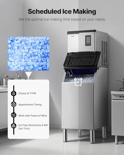 VEVOR Commercial Ice Maker Machine, 300LBS/24H Ice-Making Machine, Ice Maker with 300LBS Stainless Steel Storage Bin, Auto Self-Cleaning, and Touchscreen, for Bar Cafe Restaurant Business