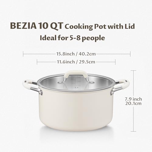 10 Quart Nonstick Stock Pot with Lid, BEZIA Fully-Clad 3-Ply Stainless Steel Pots, Induction Soup Pot with Lid, Kitchen Cooking Pots with Silicone Handle, for All Cooktops, Free of PTFE/PFOA/PFOS