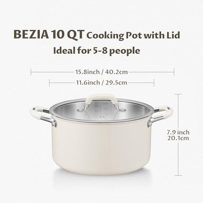 10 Quart Nonstick Stock Pot with Lid, BEZIA Fully-Clad 3-Ply Stainless Steel Pots, Induction Soup Pot with Lid, Kitchen Cooking Pots with Silicone Handle, for All Cooktops, Free of PTFE/PFOA/PFOS
