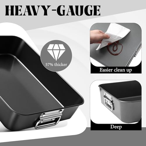 Willinglong 2 Pieces Lasagna Pan 3 Inches Deep Include 13.7 Inch and 16 Inch Baking Pan for Oven Baking Dish for Roasting with Handles Rectangle Cake Sets for Deep Nonstick Bakeware