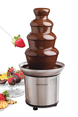 Nostalgia CFF986 32-Ounce Stainless Steel Chocolate Fondue Fountain, 2-Pound Capacity, Easy to Assemble 4 Tiers, Perfect for Nacho Cheese, BBQ Sauce, Ranch, Liqueurs