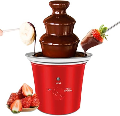 MINI Chocolate Fountain Machine Small Electric Chocolate Fondue Fountain Machine for Party for Candy Butter Cheese with Tray and Stickers (Red)