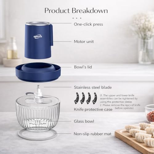 OROZEE Deluxe Food Processor, Electric Food Chopper with 1.8L (8 Cup) Capacity Glass Bowl Powerful 300W Meat Grinder Vegetable Chopper (middle)