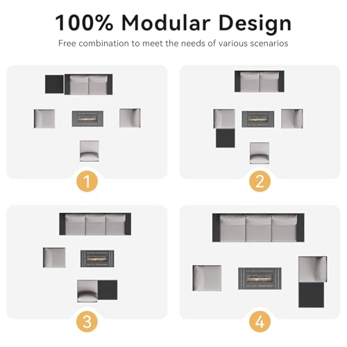 Aoxun Outdoor Patio Furniture Set with 44'' Fire Pit Table, 7 Pcs Outdoor Sectional with 4in Thicken Cushion, Widen Armrests Wicker for Backyard, Grey
