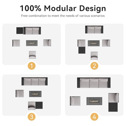 Aoxun Outdoor Patio Furniture Set with 44'' Fire Pit Table, 7 Pcs Outdoor Sectional with 4in Thicken Cushion, Widen Armrests Wicker for Backyard, Grey