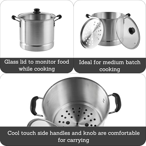 IMUSA USA Steamer with Glass Lid 20-Quart, Silver