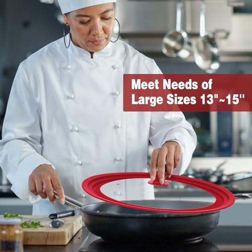Extra Large 13-14-15 in Universal Lid for Oversized Pots, Pans and Skillets, Pot Lid Tempered Glass Lid with Heat-Resistant Silicone Edge, Cookware Lids, Replacement Frying Pan Cover