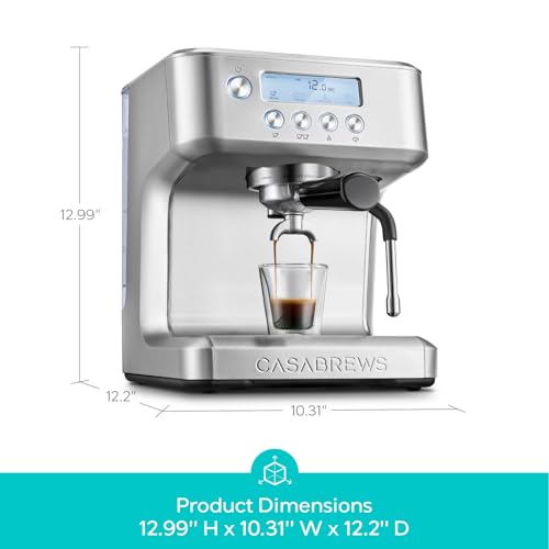 CASABREWS Ultra Espresso Machine with LCD Display, 20 Bar Espresso Maker with Powerful Milk Frother, Customizable Brewing Temperature, Barista-Level Latte and Cappuccino Machine for Home, Silver