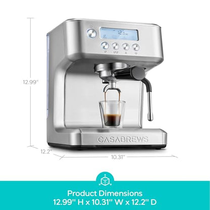 CASABREWS Ultra Espresso Machine with LCD Display, 20 Bar Espresso Maker with Powerful Milk Frother, Customizable Brewing Temperature, Barista-Level Latte and Cappuccino Machine for Home, Silver
