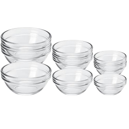 CAOXIAOXUYAO 12-Piece Mini Glass Prep Bowls Set - 4x 1.5 oz, 4x 2.5 oz, 4x 4.5 oz Small Nesting Mixing Bowls for Kitchen, Food Prep, Spices, Sauces & Snacks