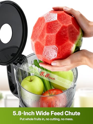 ORAINN Juicer Machines with 5.8" Large Feed Chute, 450W Cold Press Juicer for Whole Vegetables and Fruits, Slow Masticating Juicer Easy to Clean Juice Extractor Machine High Juice Yield (Grey)