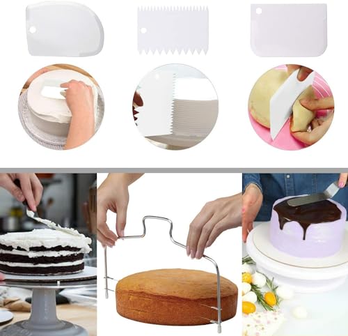 Cake Decorating Tools Supplies Kit - 82Pcs Baking Accessories with Turntable Stand Leveler 12 Piping Tips 52 Bags Icing Comb Scrapers Spatulas Cupcake Cookie Frosting Fondant Bakery Set for Beginners