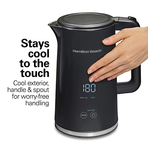 Hamilton Beach Digital Temperature Control Electric Tea Kettle, Hot Water Boiler & Heater 1.7L, 5 Preset Modes + Keep Warm, Fast Boil 1500 Watts, BPA Free, Cool-Touch Exterior, Black (41033)